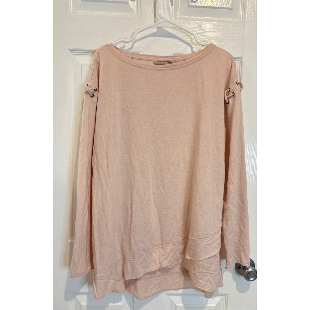 Chico's Zenergy Layered Hem Long Sleeve‎ Top Lace-Up Detail Size 3 (16/18)